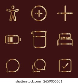 Ícones De Linha Degradê Ouro Representando Recursos Da Ajuda

