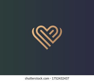 Gold gradient linear heart vector icon logo. Valentines day medical health logotype mark symbol.