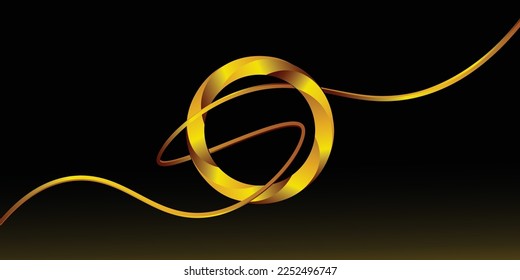 Gold gradient round design set. Gold colored fold lines pattern, black background, elegant yellow