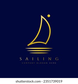 Gold Gradient Sailboat Logo Design-Vektorgrafik mit einfachem Konzept auf dunkelblauem Hintergrund