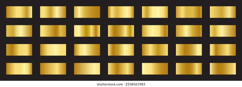 Gold gradient set. Gold metal. Gold background. Gold texture. 