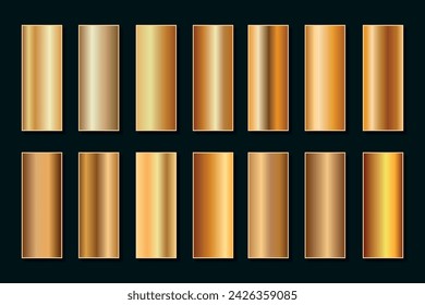 Conjunto de degradado dorado. Colección de muestras de gradientes dorados metálicos