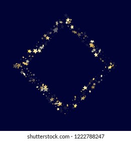 Gold gradient star dust sparkle vector background. Cool gold star sparkles dust elements on dark blue night sky vector illustration. New Year starburst lights pattern.