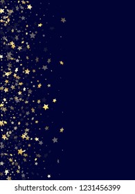 Gold gradient star dust sparkle vector background. Modern gold star sparkles dust elements on dark blue night sky vector illustration. Christmas starburst lights pattern.
