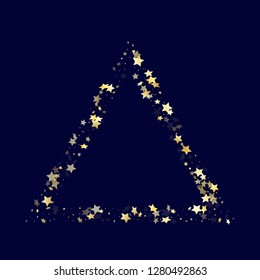 Gold gradient star dust sparkle vector background. Fashionable gold star sparkles dust elements on dark blue night sky vector illustration. Christmas starburst scatter pattern.