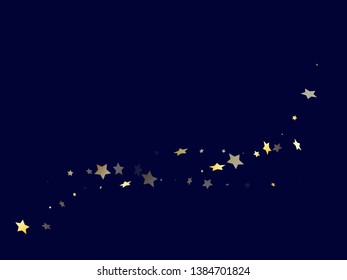 Gold gradient star dust sparkle vector background. Trendy gold star sparkles dust elements on dark blue night sky vector illustration. New Year starburst flying pattern.