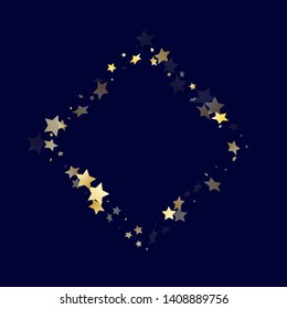 Gold gradient star dust sparkle vector background. Flying gold star sparkles dust elements on dark blue night sky vector illustration. Holiday starburst magical elements.