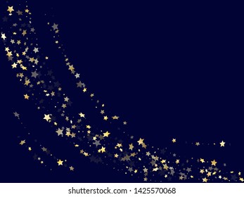 Gold gradient star dust sparkle vector background. Carnival gold star sparkles dust elements on dark blue night sky vector illustration. Party confetti tinsels decor.