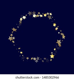 Gold gradient star dust sparkle vector background. Chaotic gold star sparkles dust elements on dark blue night sky vector illustration. Holiday starburst magical backdrop.