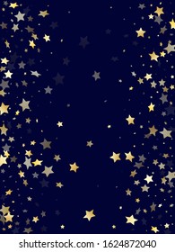 Gold gradient star dust sparkle vector background. Stylish gold star sparkles dust elements on dark blue night sky vector illustration. New Year starburst lights pattern.