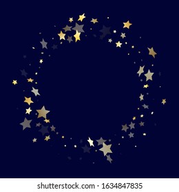 Gold gradient star dust sparkle vector background. Light gold star sparkles dust elements on dark blue night sky vector illustration. New Year confetti glitter decoration.