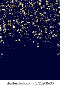 Gold Gradient Star Dust Sparkle Vector Background. Decorative Gold Star Sparkles Dust Elements On Dark Blue Night Sky Vector Illustration. Party Starburst Magical Elements.