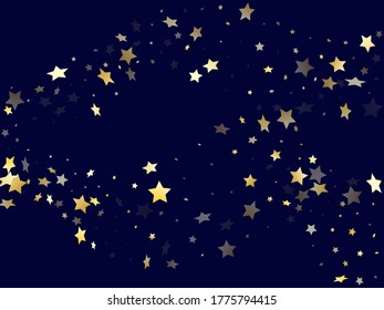 Gold gradient star dust sparkle vector background. Luxurious gold star sparkles dust elements on dark blue night sky vector illustration. Christmas starburst fireworks backdrop.