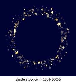 Gold gradient star dust sparkle vector background. Decorative gold star sparkles dust elements on dark blue night sky vector illustration. New Year confetti tinsels decor.