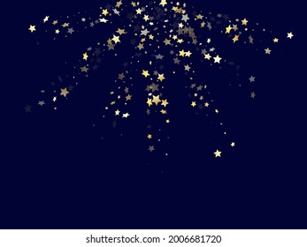 Gold gradient star dust sparkle vector background. Twinkle gold star sparkles dust elements on dark blue night sky vector illustration. New Year starlight banner backdrop.