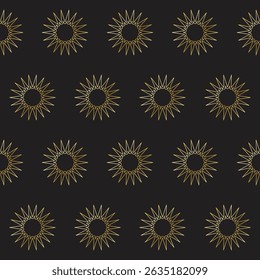 Gold Gradient Star on Black background. Christmas or New year Party Decoration. Outline Star Seamless Pattern background. Elegant Vintage Aesthetic Boho Textile Print. Wrapping Paper, Baby Wall Art 