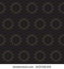 Gold Gradient Star on Black background. Christmas or New year Party Decoration. Outline Star Seamless Pattern background. Elegant Vintage Aesthetic Boho Textile Print. Wrapping Paper, Baby Wall Art 