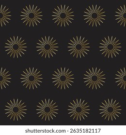 Gold Gradient Star on Black background. Christmas or New year Party Decoration. Outline Star Seamless Pattern background. Elegant Vintage Aesthetic Boho Textile Print. Wrapping Paper, Baby Wall Art 