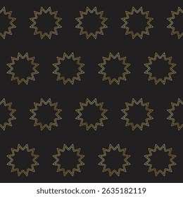 Gold Gradient Star on Black background. Christmas or New year Party Decoration. Outline Star Seamless Pattern background. Elegant Vintage Aesthetic Boho Textile Print. Wrapping Paper, Baby Wall Art 