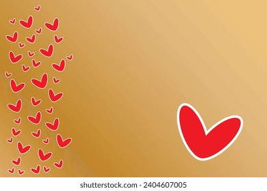 Goldene Farbverlauf-Vorlage rote Herzen wie Rand Hintergrund Hochzeit Einladungen Grußkarten Plakate Geburtstag Vektorbanner Kopienraum für Ihren Text Valentinenkarte Sipmle Liebesdesign 14. Februar