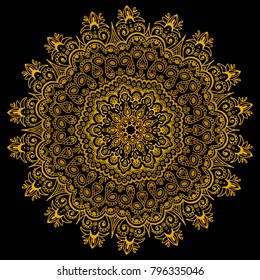 Gold gradient vector intricate lace. Oriental ethnic pattern.