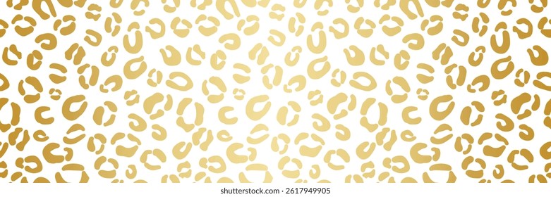 Gold gradient and white animal print vector banner, gradient retro cheetah or leopard print wide horizontal background design