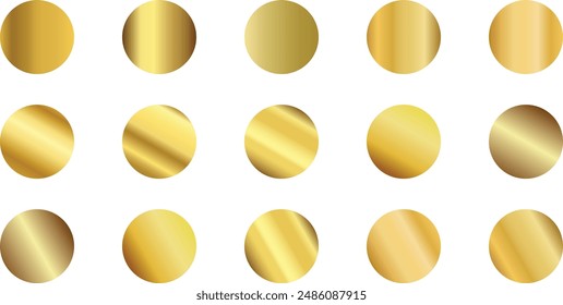 Gold gradients metallic gradients set. Golden gradient color set. Gold and yellow gradients set. Plates shiny gold effect. Metallic gold, bronze metal pattern set. Gradient color