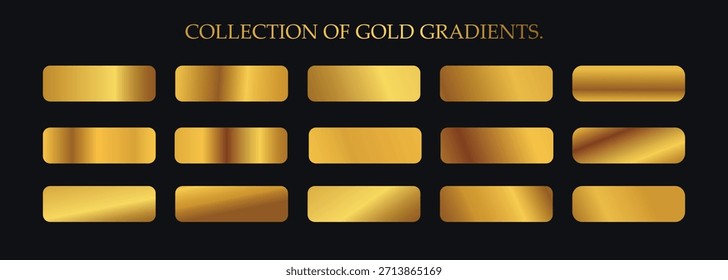 Gradientes de oro. Estilos de gradiente de oro de Vector Premium. Colección de cuadrados dorados. Textura de fondo dorado. Mega colección de oro gradiente de materiales. Vector.	