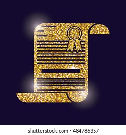 Gold graduation diploma icon. University school and education theme. Vector illustration