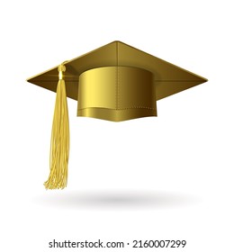 gold graduation hat with gold tassel on a white background