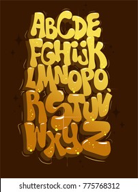 Gold Graffiti Alphabet. Original Bubble Font, Vector. 