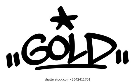 Gold graffiti tag in bold black ink with expressive handstyle. Vector street art lettering on transparent background. Perfect for luxury, value, and urban street expression.
