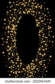 Gold Grainy Glitter Pattern. Round Circle Particles. Yellow Confetti Celebration Frame. Anniversary Dot Illustration. Golden Sparkle Texture.