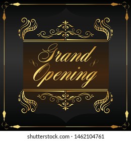 Gold Grand opening vector background. Banner or backdrop for opening ceremony. Grand opening vector banner, poster, illustration. Grand opening light board. 