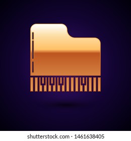 Gold Grand piano icon isolated on dark blue background. Musical instrument.  Vector Illustration