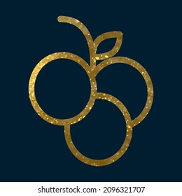Gold grape badge. Berry. Symbol. Scribble style. Emblem. Vector. Outline. Linear graphics. Cooking. Button. Dark background. Close-up.