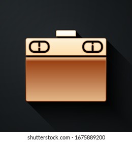 Gold Graphic tablet icon isolated on black background. Long shadow style. Vector Illustration
