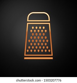 Gold Grater icon isolated on black background. Kitchen symbol. Cooking utensil. Cutlery sign.  Vector Illustration