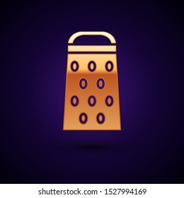 Gold Grater icon isolated on dark blue background. Kitchen symbol. Cooking utensil. Cutlery sign.  Vector Illustration