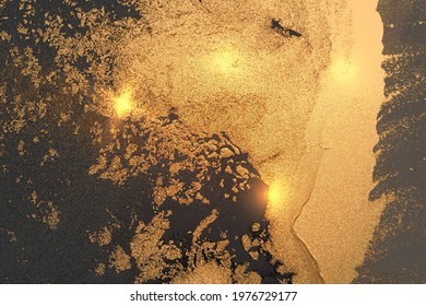 Gold, gray and blue abstract marble background with sparkles. Vector texture in alcohol ink technique with glitter. Template for banner, poster design. Fluid art painting