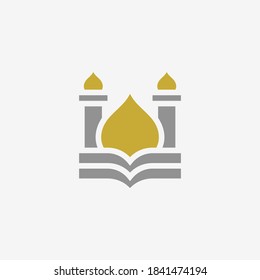 Gold And Gray Color Mosque Logo Template. Masjid Vector Illustration, Islamic Building Design. Icon Or Symbol For Muslim Organization, Education, Institute, Foundation, Ect. Poster Or Banner Element. 