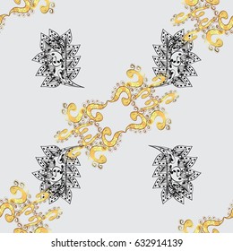 Gold gray floral ornament in baroque style. Antique golden repeatable wallpaper. Damask seamless pattern repeating background. Golden element on gray background.