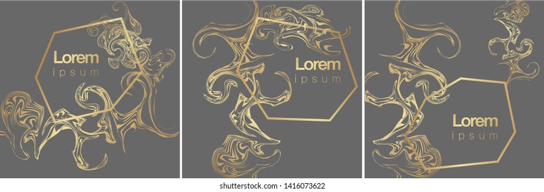 Gold, Gray marble template, artistic covers design, colorful texture, realistic cube, backgrounds. Trendy pattern, graphic poster, geometric brochure, cards. Vector illustration.
