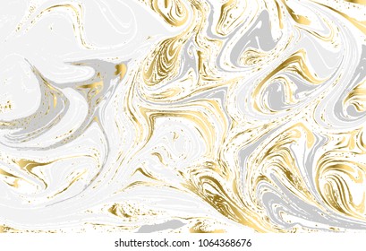 Gold and gray marbled texture. Watercolor hand drawn marbling illustration. Abstract vector background. Natural marble pattern.