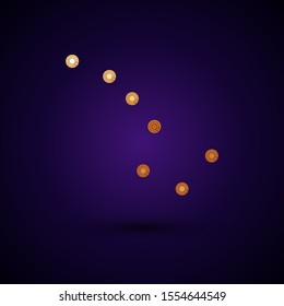 Gold Great Bear constellation icon isolated on dark blue background.  Vector Illustration