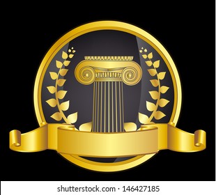 gold greece column and laurel wreath. eps10 vector illustration