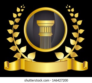 gold greece column and laurel wreath. eps10 vector illustration