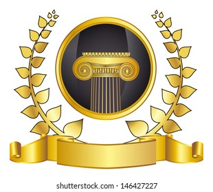 gold greece column and laurel wreath. eps10 vector illustration