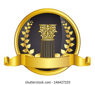 gold greece column and laurel wreath. eps10 vector illustration