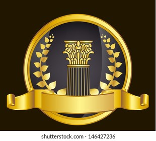 gold greece column and laurel wreath. eps10 vector illustration